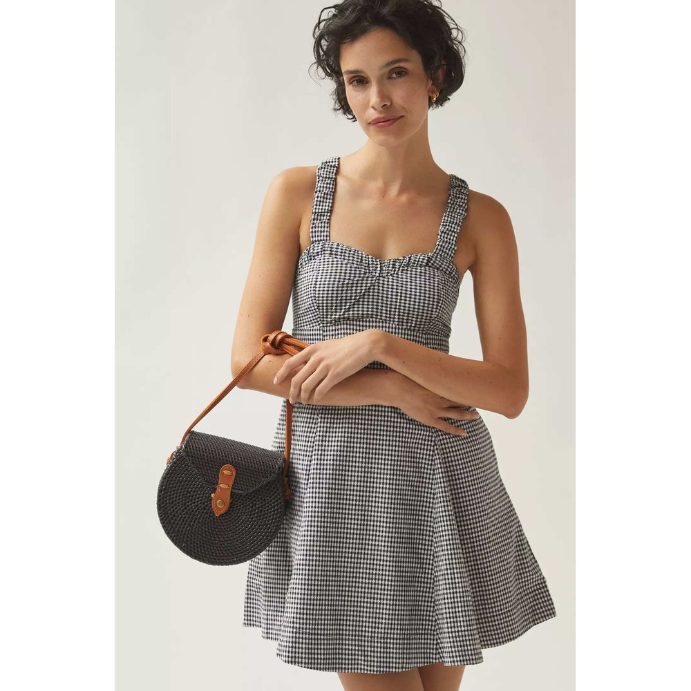 Maeve Anthropologie Gingham Sweetheart Mini Dress Black White Women's Size S